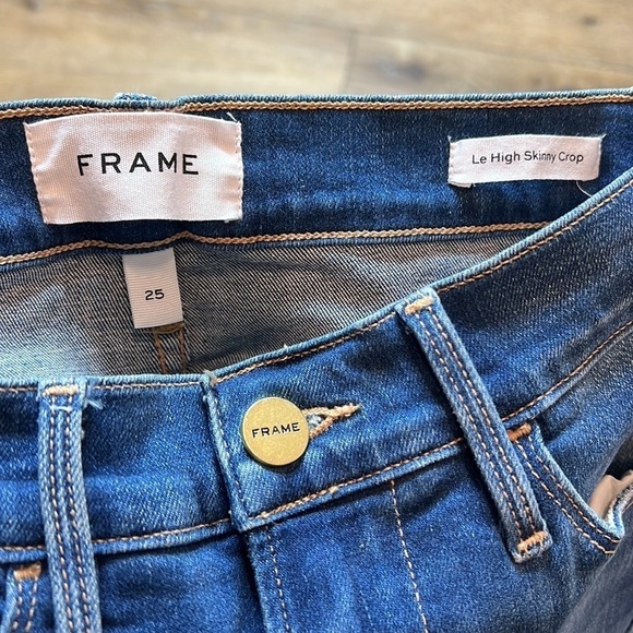 FRAME Ripped High Waist Raw Hem Skinny Crop Jeans in Gaby Wash Size 25 - Picture 9 of 10